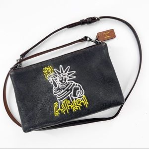Coach x Keith Haring Lyla Statue of Liberty NYC Black Leather Crossbody Bag
